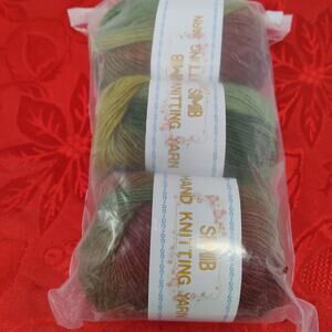 3X SMB HAND KNITTING YARN 100% WOOL Burgundy To Green Variegated